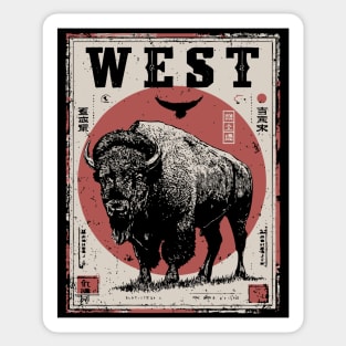 West Bison Poster - Vintage American Frontier Spirit Art Sticker